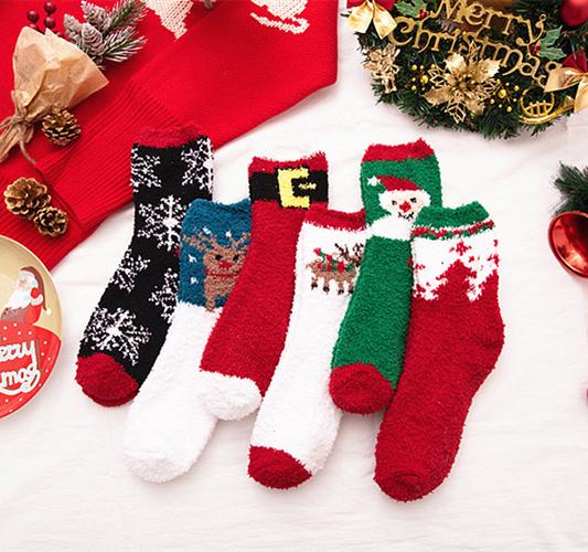 圣诞袜珊瑚绒地板袜半边绒圣诞袜毛巾袜厂家批发